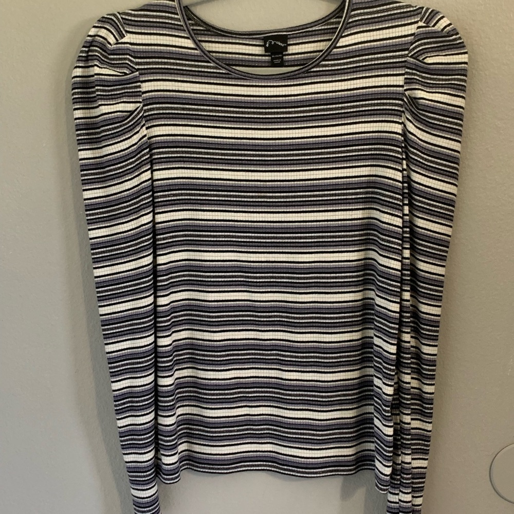 Art Class Black and White Striped Blouse size 14/16 kids gold thread accent nwot